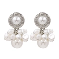 Elegant silver hammered metal earrings with baroque pearl clusters and tassel drop pendants - Silver
