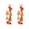 Bohemian C-shaped hoop earrings featuring colorful crushed stones in red and orange - Mixed Red Orange White