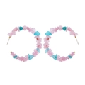 Bohemian C-shaped hoop earrings featuring colorful pink and light blue gravel beads - Pink Blue Mixed