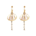 Fashion long shell tassel earrings with purple enamel and glittering rhinestones - Light Pink Purple Shell (A)