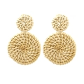Bohemian rattan drop earrings featuring natural straw hand-woven double circle design - Original Color