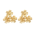 Elegante goldene Blumenstecker mit drei texturierten Blüten auf weißem Hintergrund - Gold