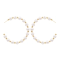 Elegant C-shape hoop earrings featuring alternating white pearls and gold metal beads - Pearl and Gold Bead Style
