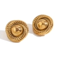 Detail van 18K vergulde geometrische oorbellen met gedraaide touwketing textuurrand - Vintage Gedraaid Touw Gouden Knopjes / Goud (B117)