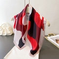 Silk satin square scarf with artistic red and black geometric print for women - 66-70cm / Red