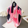Artistic silk-feel square scarf with pink and black abstract geometric patterns for women - 66-70cm / Pink