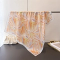 Detailed texture of botanical print silk square scarf with bright leaf patterns and white hem - 70cm x 70cm / Warm Orange (FG233-2)
