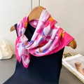 Detailed view of floral silk scarf featuring elegant pink and purple floral print texture - 70cmx70cm / Pink (FG231-1)