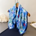 Elegant blue floral silk scarf displayed on hanger with premium fashion accessories - 70cmx70cm / Blue (FG231-3)