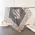 Detailed macro shot of the premium square scarf texture with geometric polka dot patterns - 66-70cm / White (FG236-2)