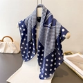Navy blue polka dot silk-like square scarf with elegant woven pattern for women - 66-70cm / Navy Blue (FG236-3)