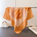 Elegant orange silk-like square scarf with white polka dots and geometric patterns - 66-70cm / Orange (FG236-4)