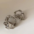 Irregular molten silver geometric stud earrings with an abstract minimalist design - Silver Irregular Lava Hollowed (93#)