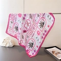 Detail of square silk scarf featuring tropical floral prints and pink border edges - 66-70cm / Pink