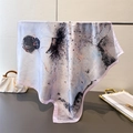 Detailed view of ink-painted dancer print on silk-like scarf with hand-rolled lavender edges - 66-70cm / Pink Edge (FG184-3)