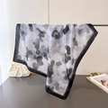 Elegant silk-like square scarf with grey abstract camo print and black wide border - 66-70cm / Black and Gray