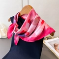 Floral print silk square scarf with pink and purple abstract pattern on navy vest - 66-70cm / Rose Red