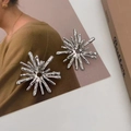 Detail of silver metallic flower earrings with irregular lava texture on fashion magazines - Silver