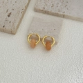 Orecchini a cerchio dorati vintage con pendenti in pietra arancione-rosa da donna - Ambra - Cerchio Dorato