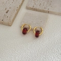 Orecchini a cerchio dorati vintage con pendenti in pietra naturale rosso scuro - Rosso Rubino - Cerchio Dorato