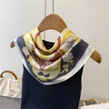 Artistic silk square scarf with vintage heraldic print worn as an elegant neck wrap - Black (FG270-2)