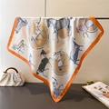 Elegant silk-like square scarf featuring horse prints and classic orange borders - 66-70cm / FG276-1 Orange
