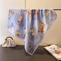 Detail of light blue silk-like scarf with equestrian horse prints and horse gear patterns - 66-70cm / FG276-3 Dusty Blue