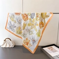Floral print satin silk square scarf featuring vibrant orange tulips and elegant borders - FG298-1 Yellow / Yellow