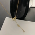 Gold-plated titanium steel Y-necklace with LOVE letters and round cubic zirconia stone - Letter LOVE Tassel Style / Gold
