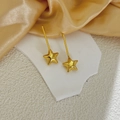 18K vergoldete Stern-Ohrhänger mit hohlen Sternenanhängern und langen geraden Haken - Gold Pentagramm-B305(4CM)