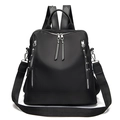 Zaino alla moda in nylon nero da donna con borchie argentate e design a doppia cerniera - Nero
