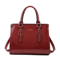 Grand sac à main en cuir verni bordeaux brillant avec doubles anses et lettrage doré - Sac Unique / Bordeaux