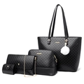 Black 4-piece handbag set with quilted texture, tote, crossbody, and pearl charm - Quilted Combination (MDZ-3101) / Black