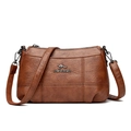 Brown leather crossbody bag for women with stitch detailing and a kangaroo logo - Brown