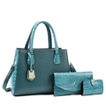 Dark green crocodile pattern tote bag set with matching wallet and card holder - 3-Piece Set / Blue