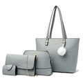 Light gray 4-piece handbag set with quilted diamond texture and elegant gold hardware - Quilted Combination (MDZ-3101) / Blue