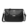 Modern black leather shoulder bag for women with silver metal kangaroo emblem and flap cover - Black