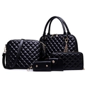 Black quilted 5-piece bag set with tote, shell crossbody, wallet, and card holder - Black