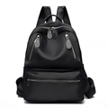 Classic black nylon backpack with multiple zipper pockets and adjustable shoulder straps - Black