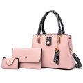 Rosa 3-teiliges Taschen-Set mit Henkeln im Schlangenhaut-Muster und Golddetails - Rosa