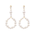 Elegant gold hoop earrings with white pearls in a vertical drop design for formal wear - White Pearl Gold Hoop (A)
