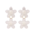 Statement white acetate floral earrings with pearlescent finish and mini bead center - Pearlescent White Double Flower / White