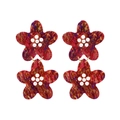 Exaggerated double-layered floral acetate earrings with marble pattern and faux pearl centers - Red Purple Gold Marble Double Flower / Red
