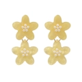 Exaggerated yellow double-layer floral drop earrings with acrylic marble texture and pearls - Lemon Yellow Textured Double Flower / Yellow