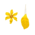 Asymmetric yellow floral earrings with enamel petal drop and golden hook detail - Yellow