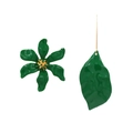 Asymmetric flower and leaf drop earrings with green enamel and golden hooks - Green