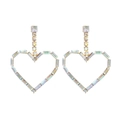 Chic gold heart drop earrings with iridescent crystals on a white background - AB Color