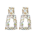 Chunky geometric drop earrings with iridescent AB rhinestones on a gold metal base - AB Color