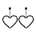 Retro heart drop earrings with black crystals and rainbow rhinestones on gold base - Black