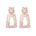 Retro geometric earrings with pink matte stones and colorful AB crystals in gold finish - Pink